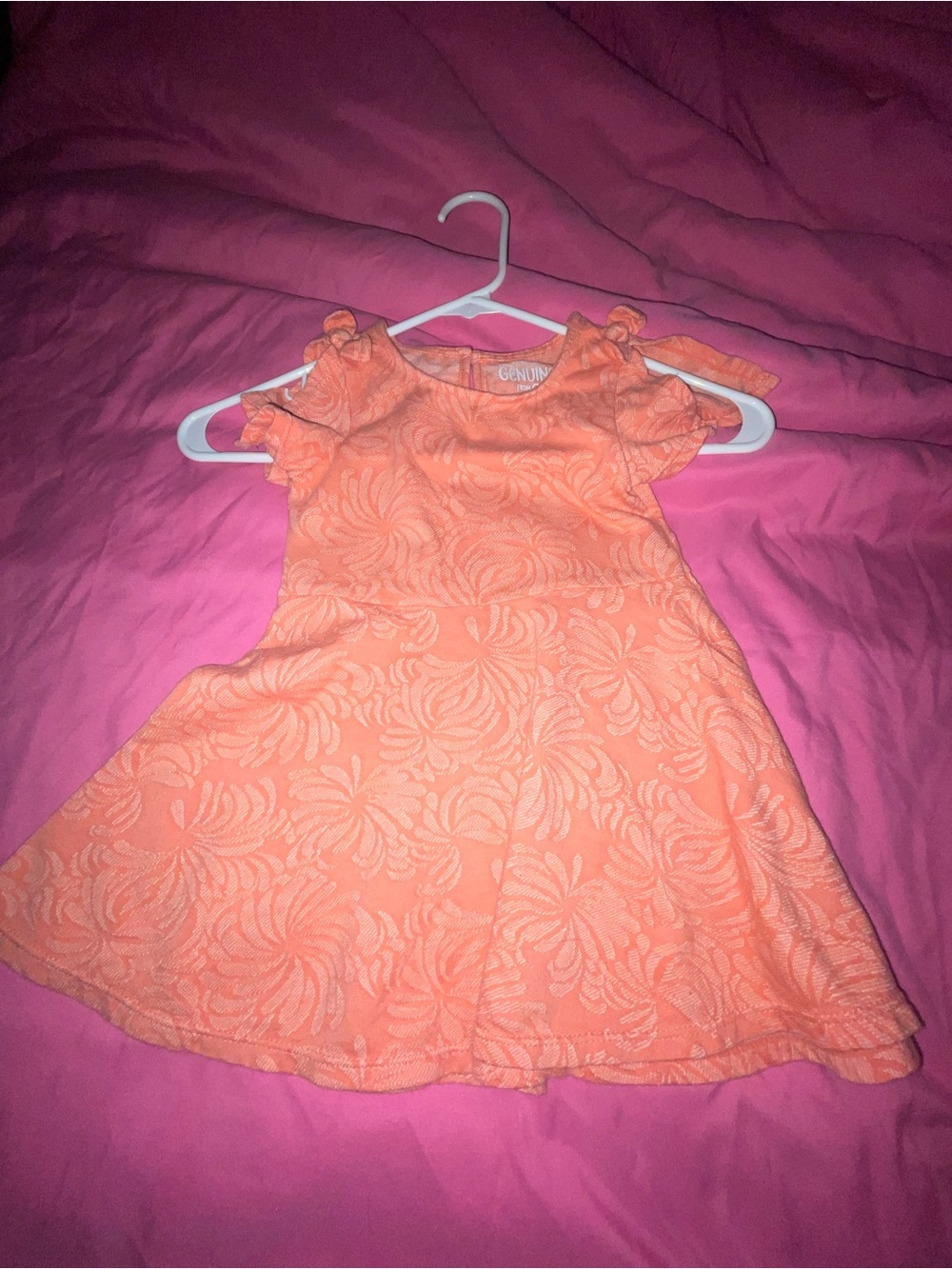 OshKosh B'gosh Coral Orange Floral Knit Dress with Ruffle Sleeves
